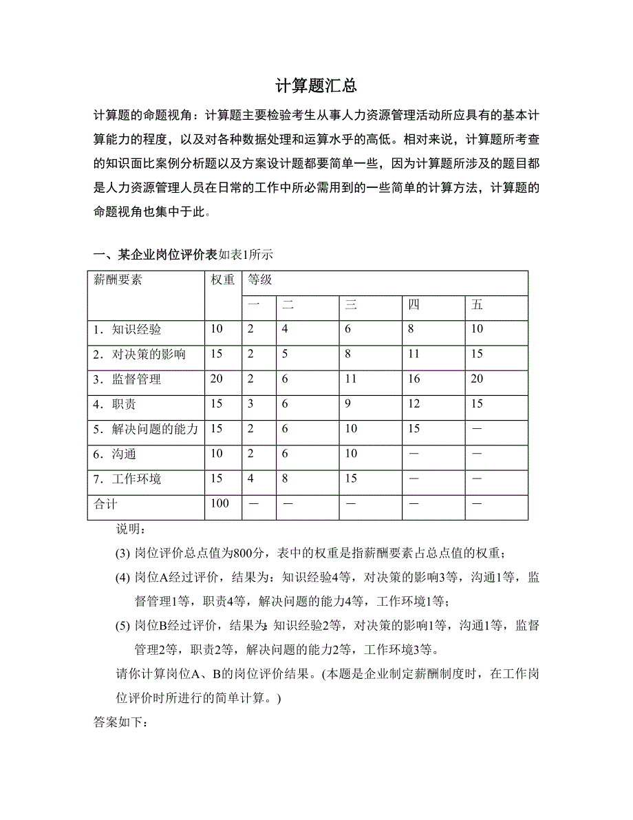 计算题(仅供参考)人力资源三级._第1页