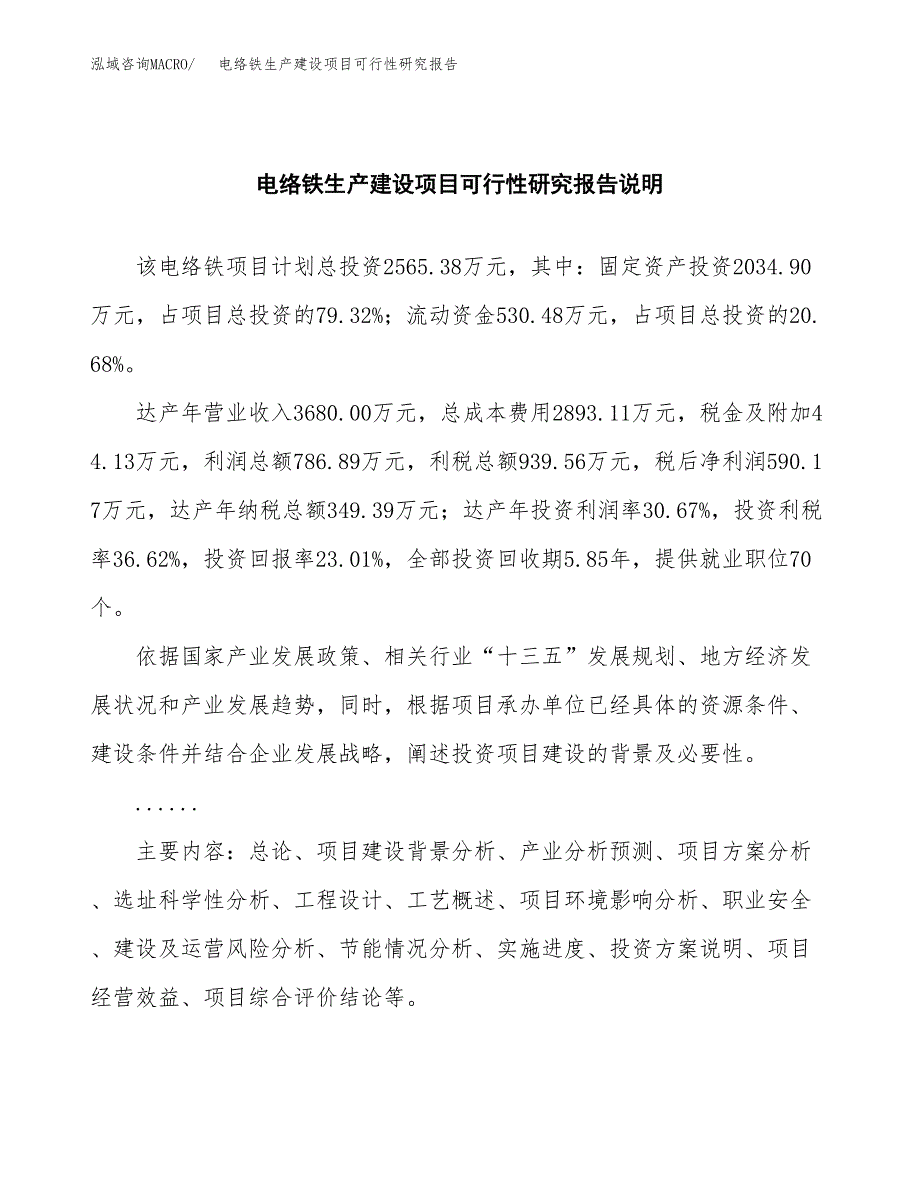 范文电络铁生产建设项目可行性研究报告_第2页