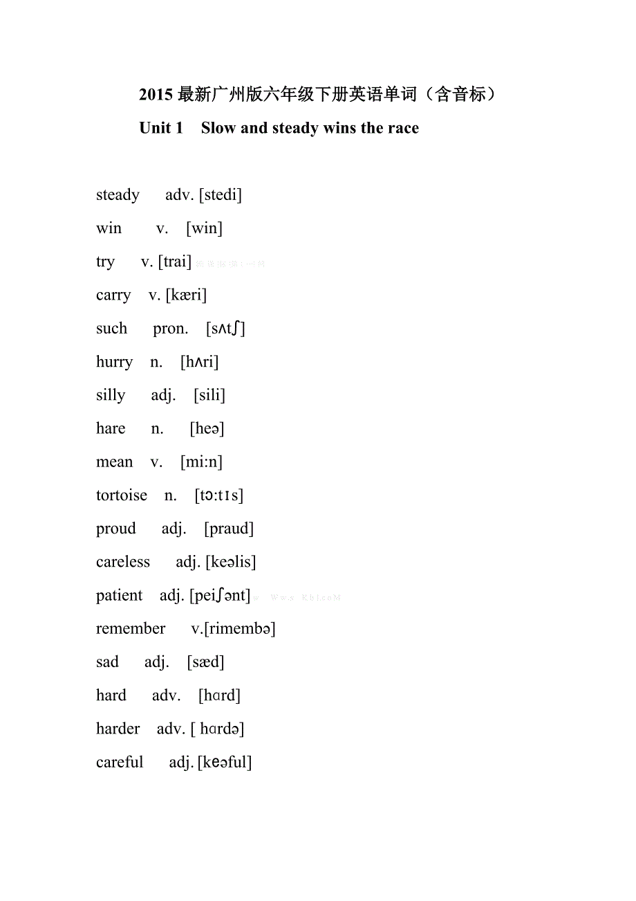 2015最新广州版六年级英语下册单词（含音标）_第1页