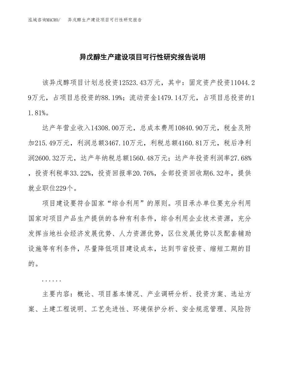 范文异戊醇生产建设项目可行性研究报告_第2页