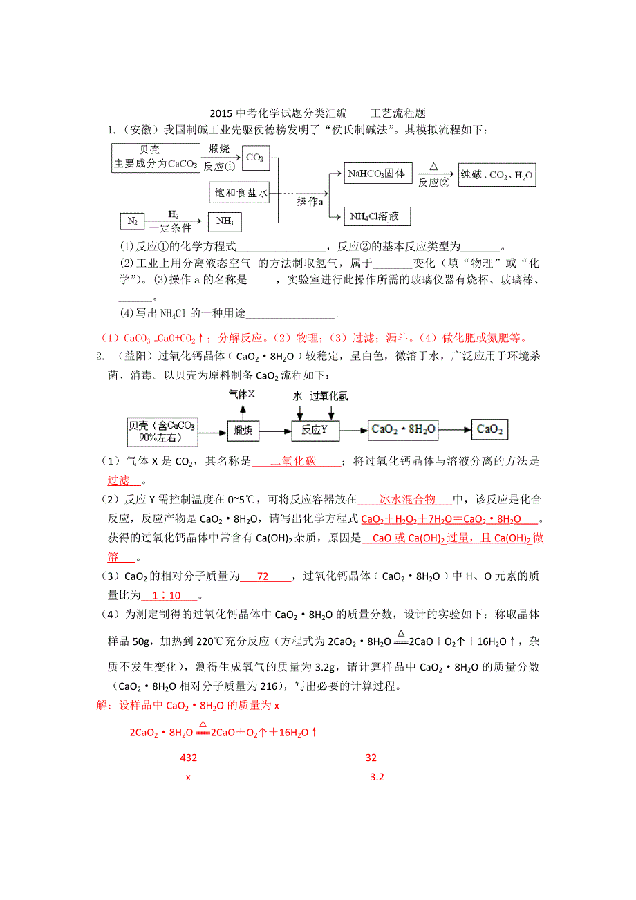 2015中考化学试题分类汇编-工艺流程题_第1页