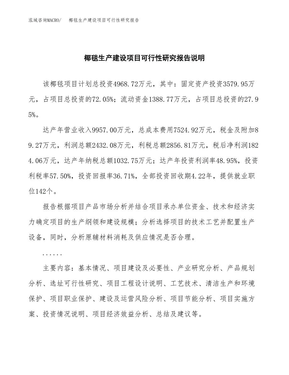 范文椰毯生产建设项目可行性研究报告_第2页