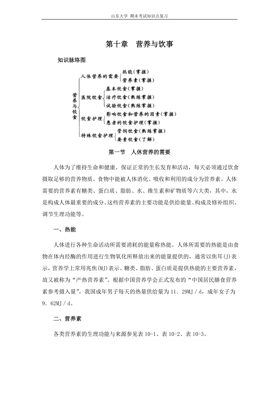 基础护理学[第十章营养与饮事]山东大学期末考试知识点复习_第1页