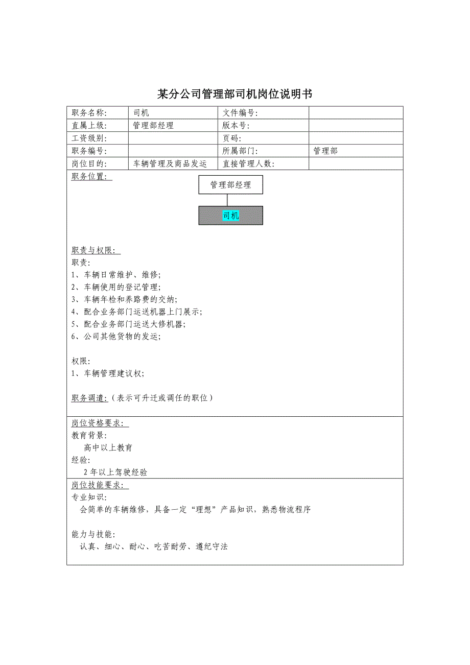 管理部司机岗位职责_第1页