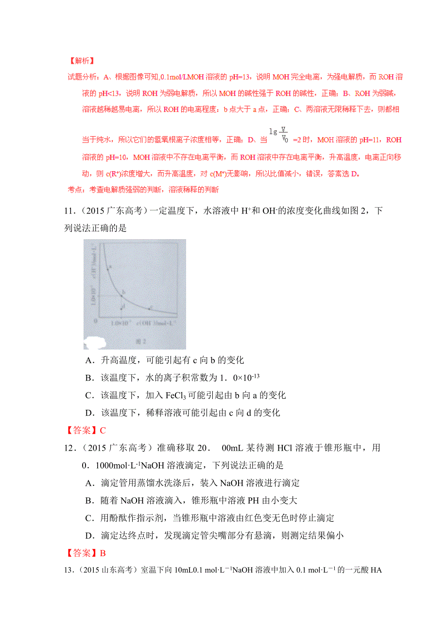 2015年高考化学试题汇编（16个专题）专题11：电解质溶液_第2页