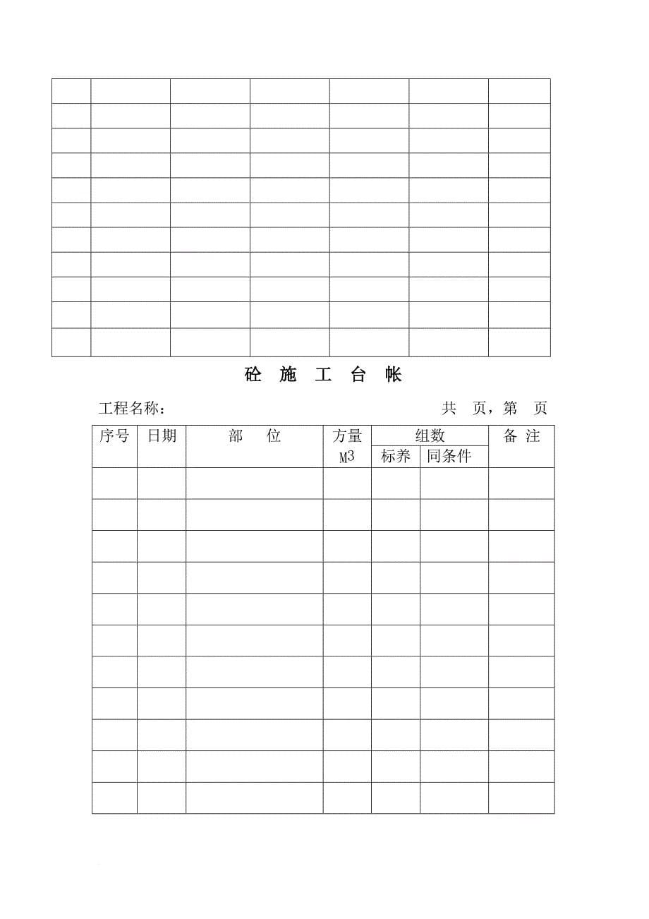 砼施工台帐与项目监理费收取情况记录表_第5页