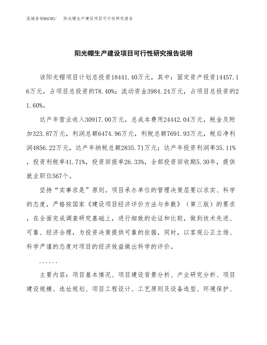 范文阳光帽生产建设项目可行性研究报告_第2页