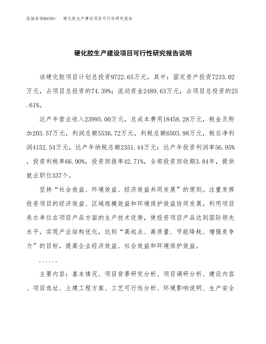 范文硬化胶生产建设项目可行性研究报告_第2页