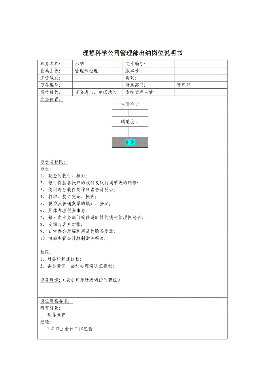 管理部出纳岗位职责_第1页