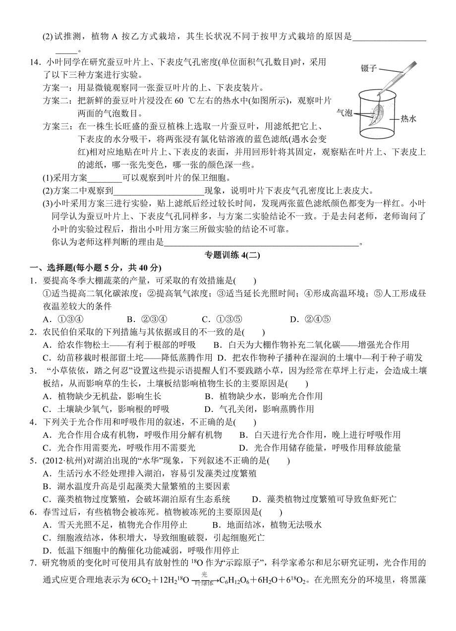 中考初中科学复习学案十六专题4绿色植物的新陈代谢_第5页