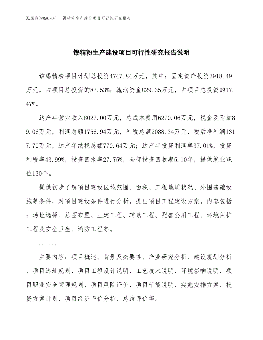 范文锡精粉生产建设项目可行性研究报告_第2页