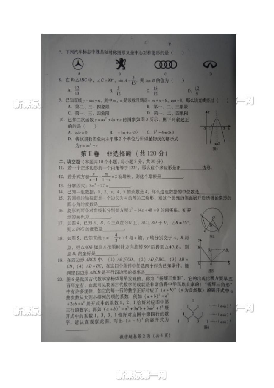 2014年巴中市中考数学试卷_第2页