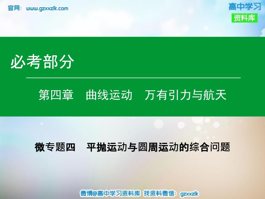 2016年高考物理一轮复习微专题1-8课件+试题含解析打包16套2016年高考物理一轮复习微专题4平抛运动与圆周运动的综合问题课件_第1页