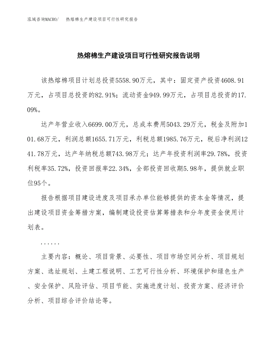 范文热熔棉生产建设项目可行性研究报告_第2页