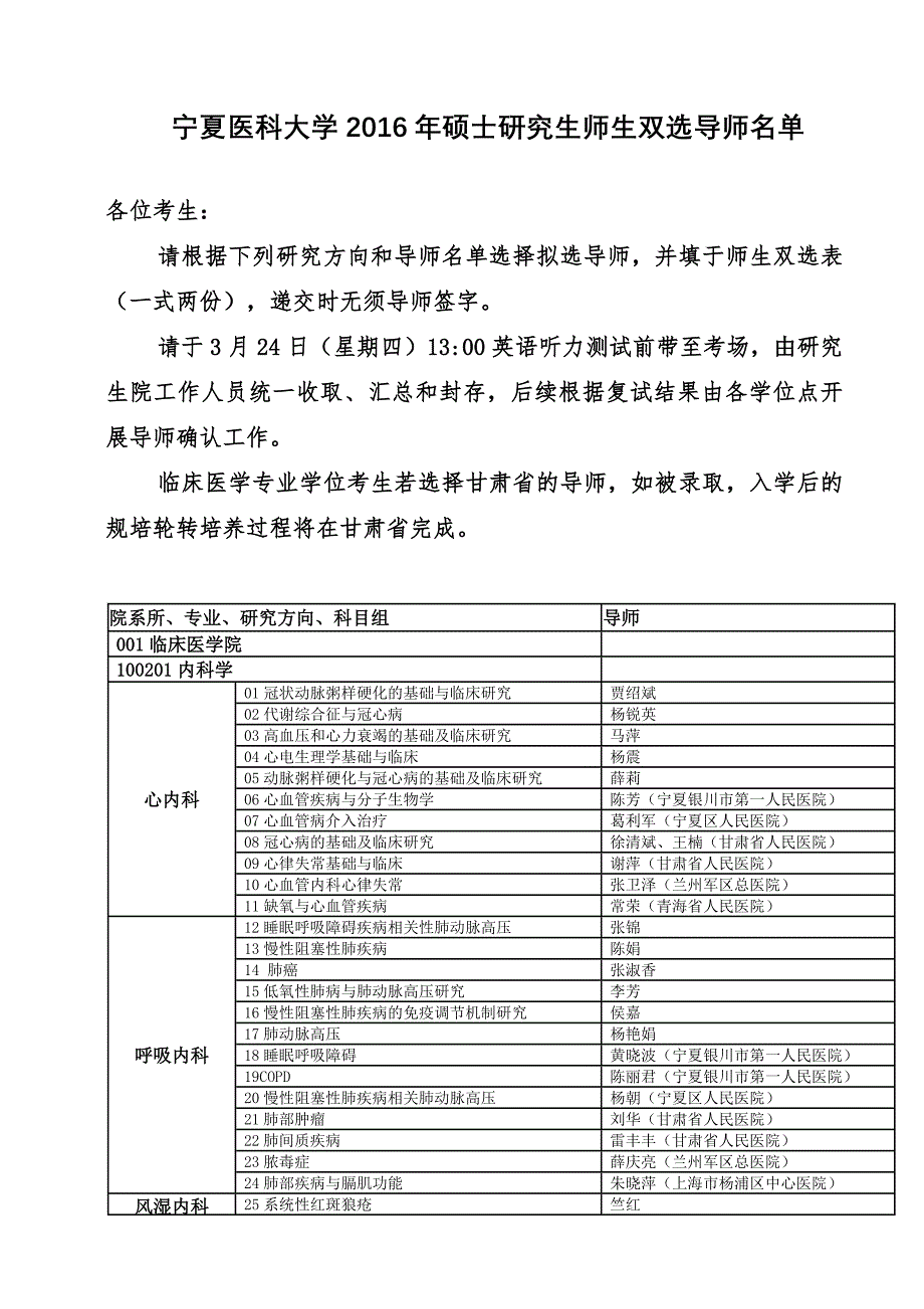 院系所专业研究方向科目组-宁夏医科大学研究生院_第1页