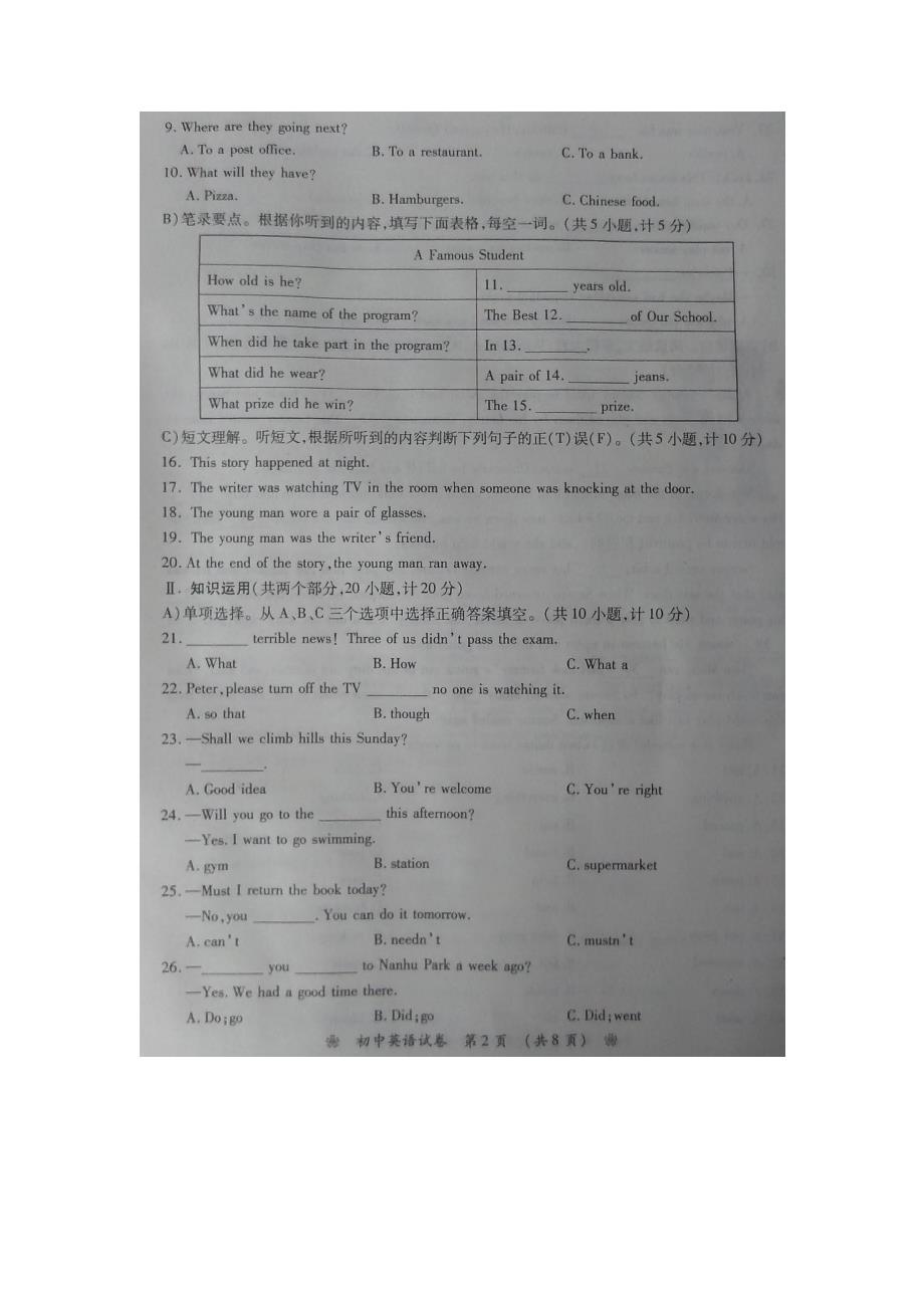 2015年衡阳市中考英语试卷_第2页