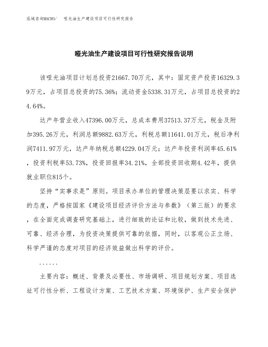 范文哑光油生产建设项目可行性研究报告_第2页