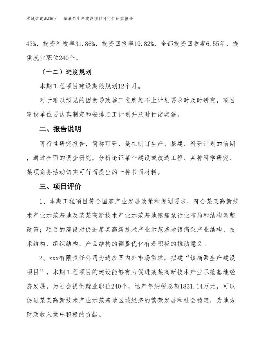 范文镇痛泵生产建设项目可行性研究报告_第5页