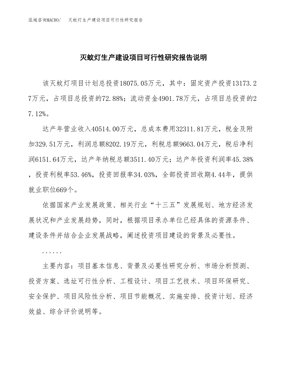 范文灭蚊灯生产建设项目可行性研究报告_第2页