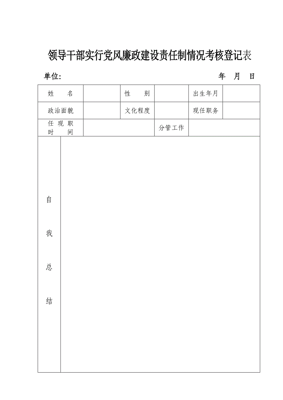 落实党风廉政建设责任制情况考核登记表_第4页