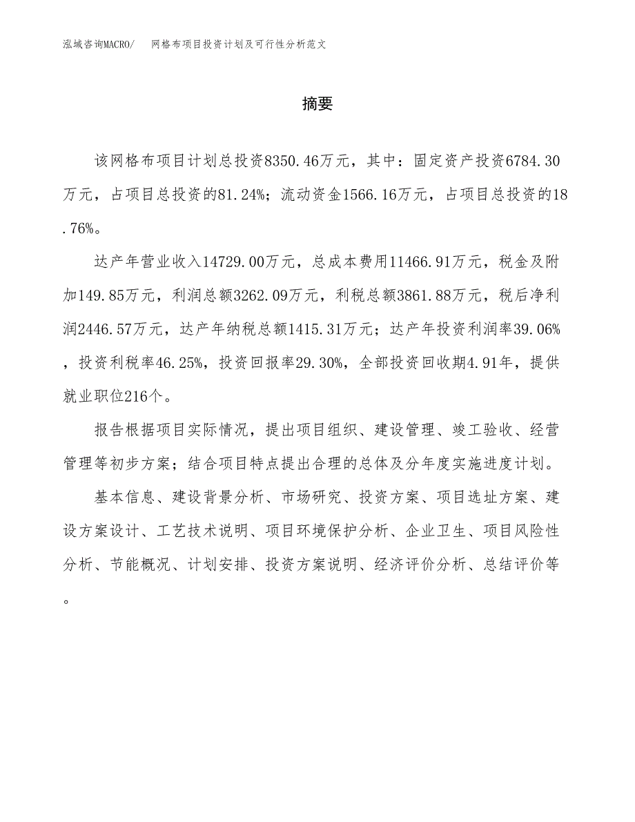 网格布项目投资计划及可行性分析范文_第2页