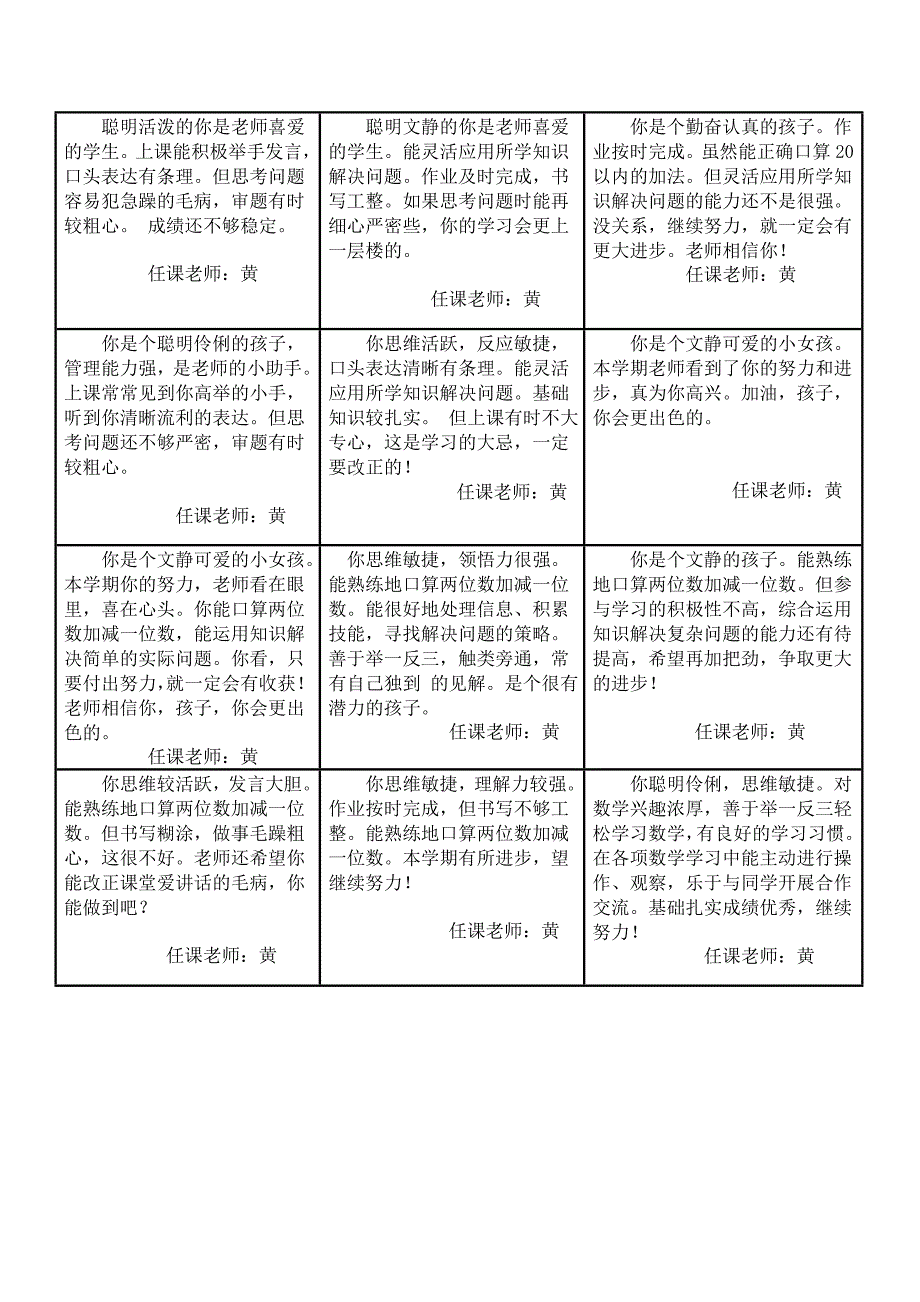 一年级下册数学学科素养评语.doc_第3页