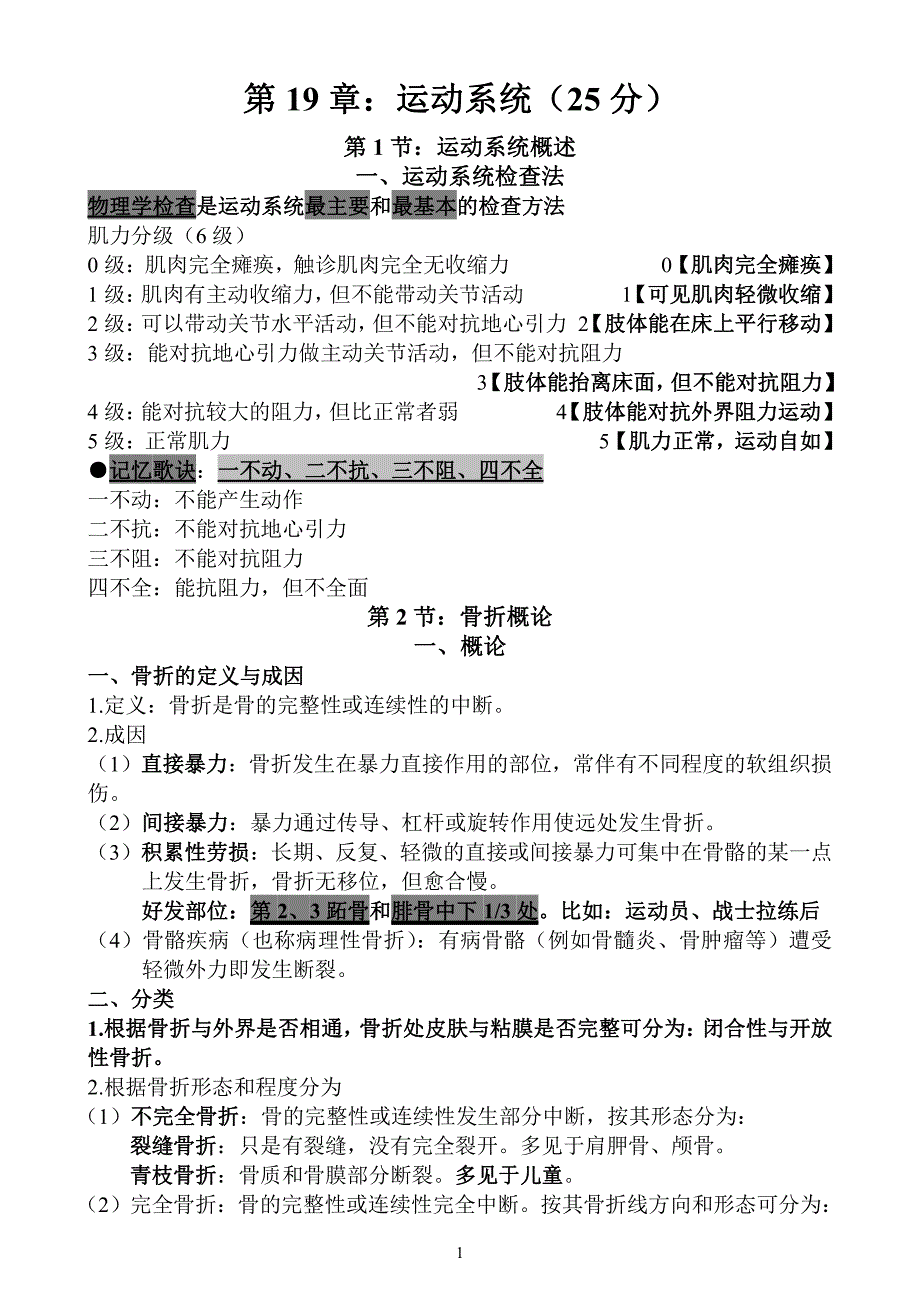 简单易记的执业医师考试资料运动系统笔记(用心记住考点_必定能过)._第1页