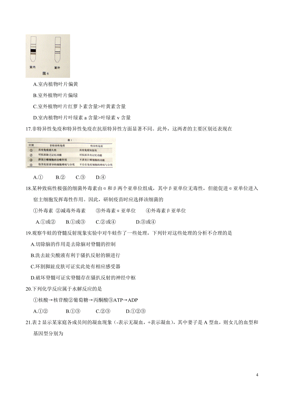 2016年上海高考生物试题及答案(word版)_第4页