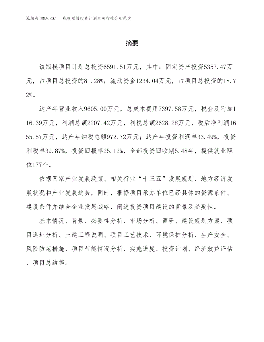 瓶模项目投资计划及可行性分析范文_第2页