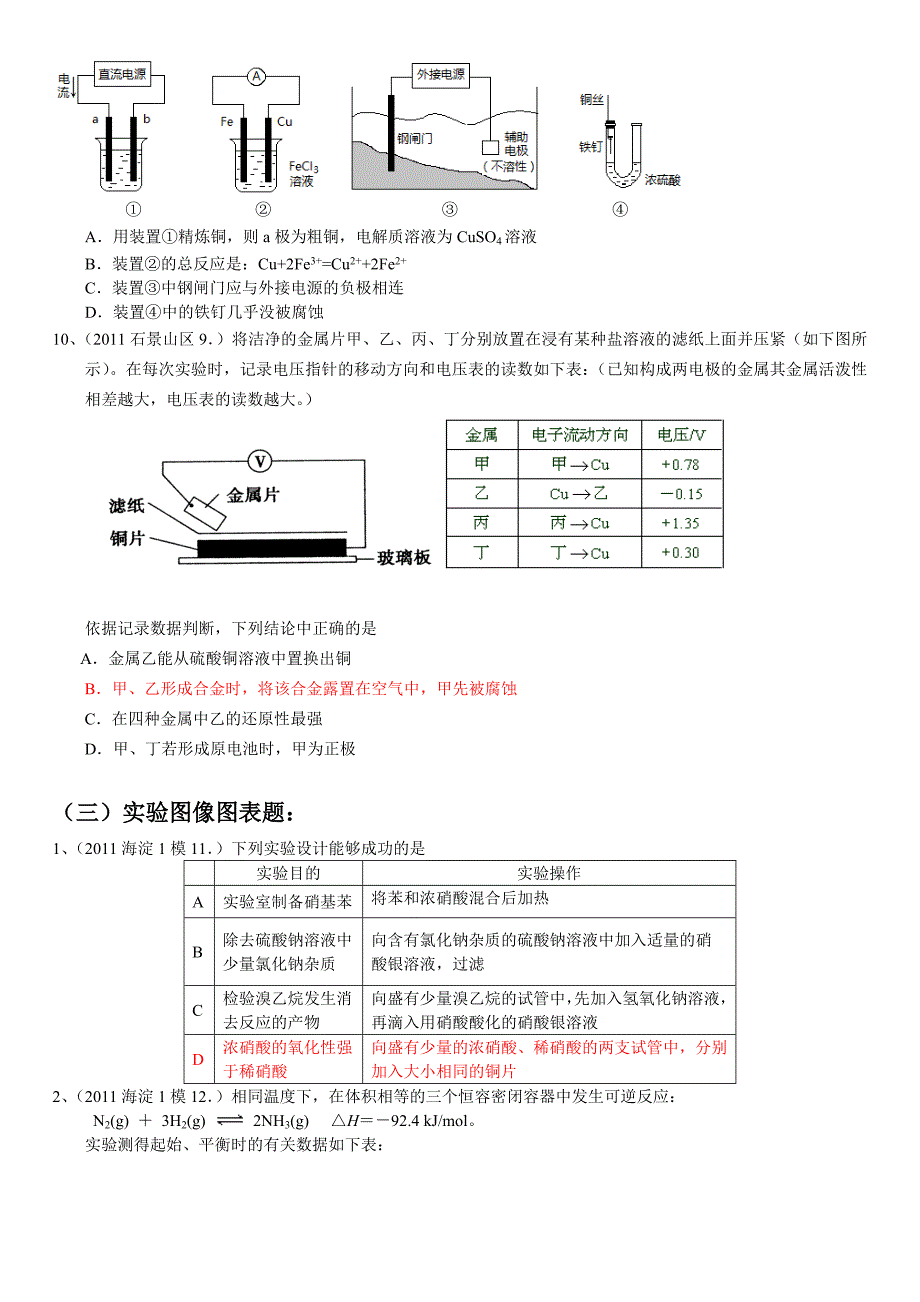 北京化学各城区高三一模试题分类汇编上选择题部分实验_第3页