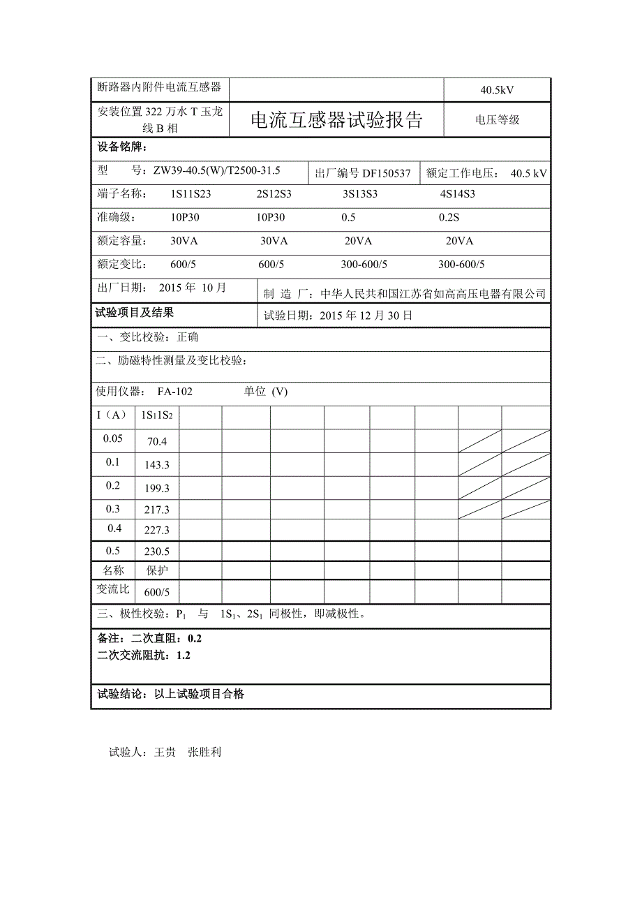 【施工组织设计】玉龙35kVCT报告实验报告_第2页