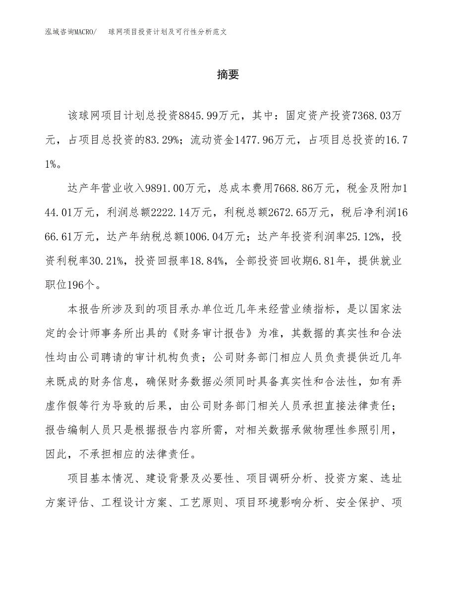 球网项目投资计划及可行性分析范文_第2页