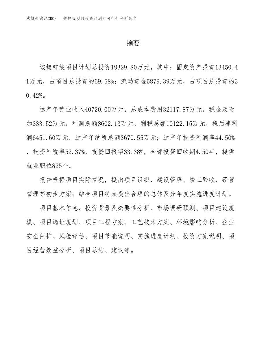 镀锌线项目投资计划及可行性分析范文_第2页