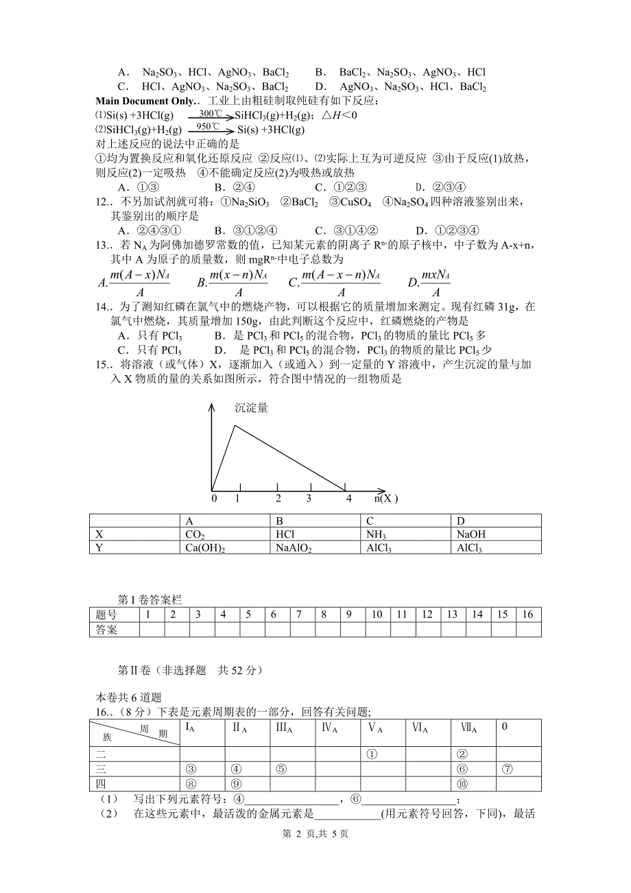 模拟卷黄冈市2006年春季高一年级期末考试化学试题_第2页