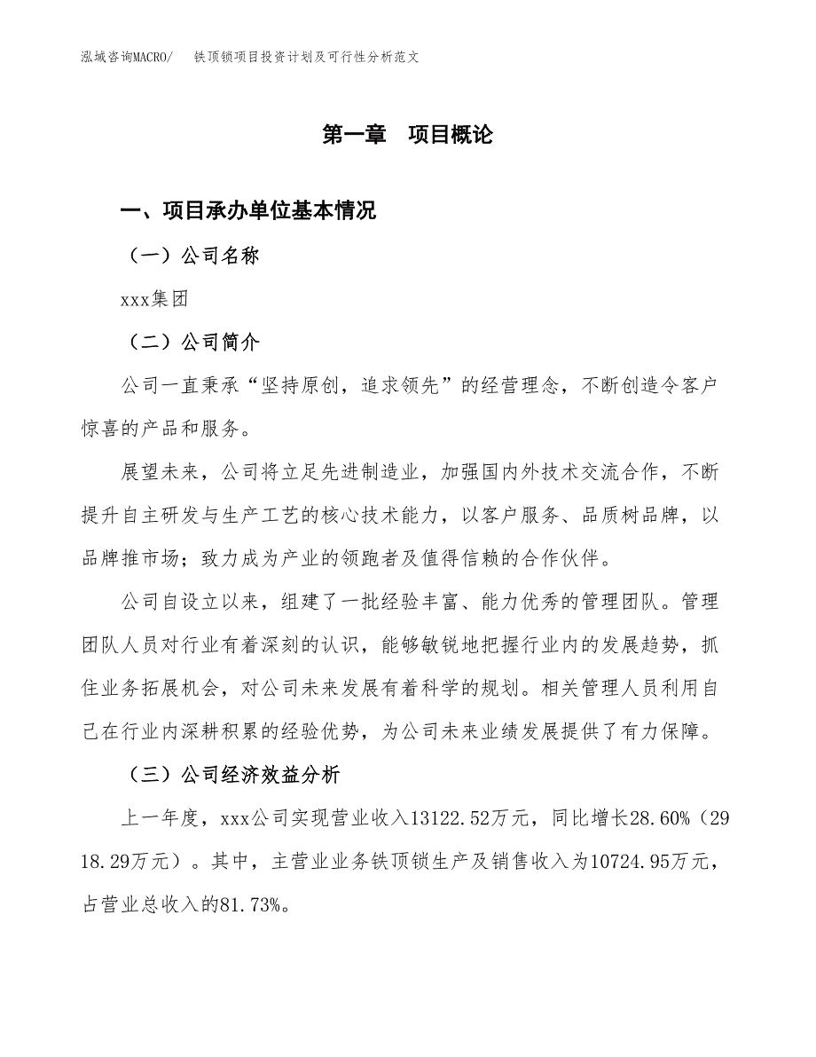 铁顶锁项目投资计划及可行性分析范文_第4页