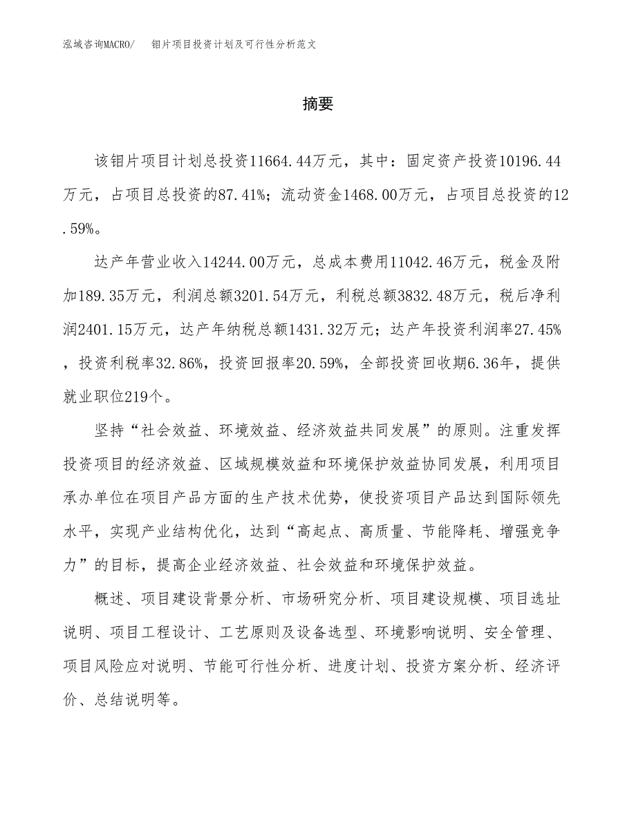 钼片项目投资计划及可行性分析范文_第2页