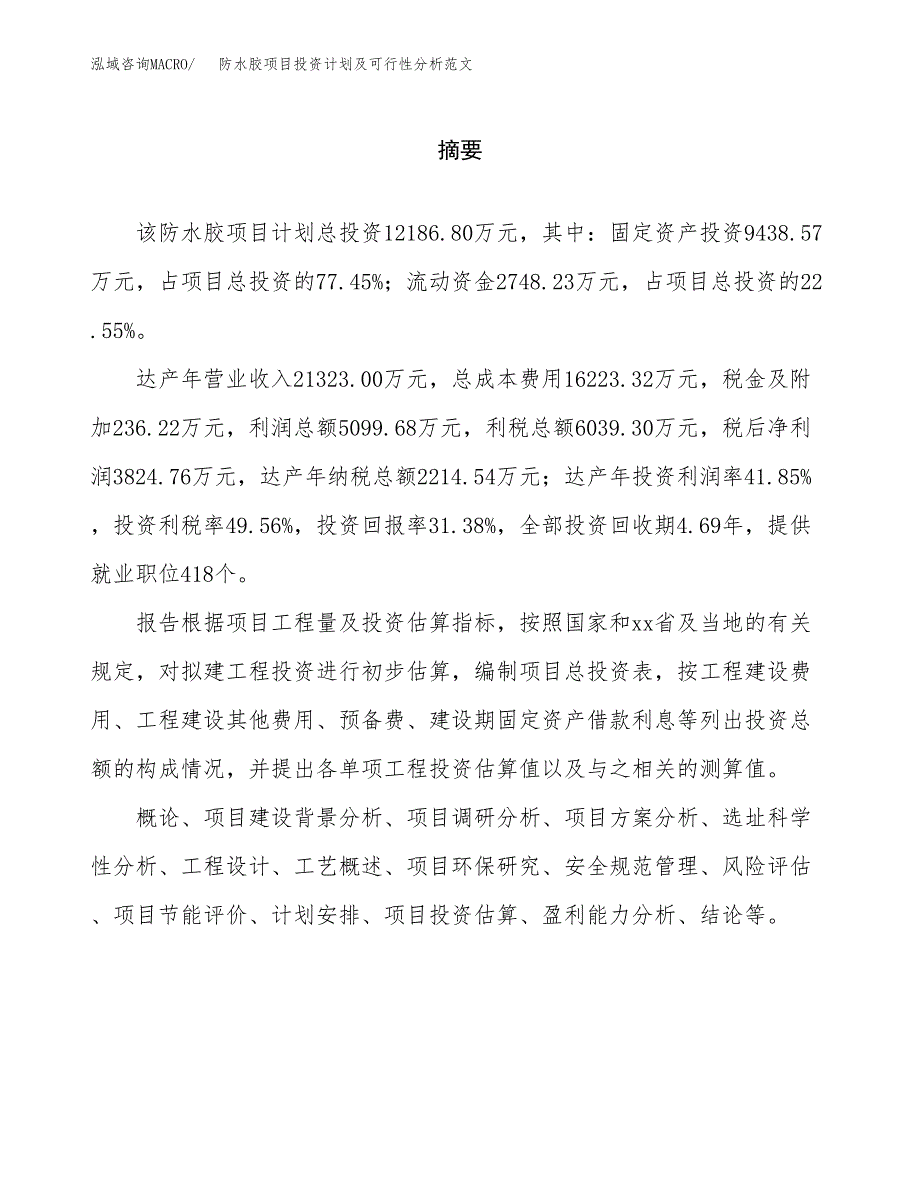 防水胶项目投资计划及可行性分析范文_第2页