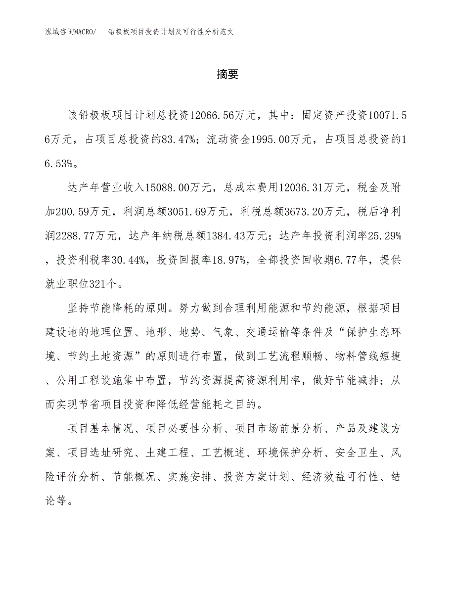 铅极板项目投资计划及可行性分析范文_第2页