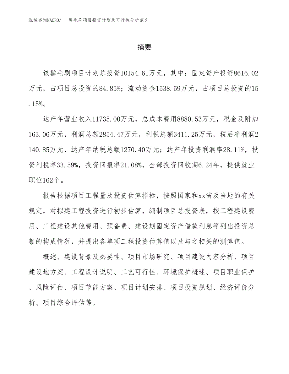 鬃毛刷项目投资计划及可行性分析范文_第2页