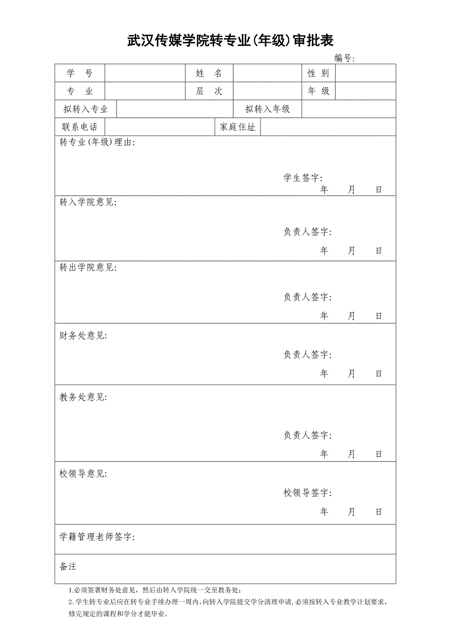 武汉传媒学院转专业年级审批表_第1页