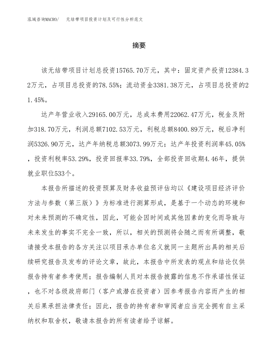 无结带项目投资计划及可行性分析范文_第2页