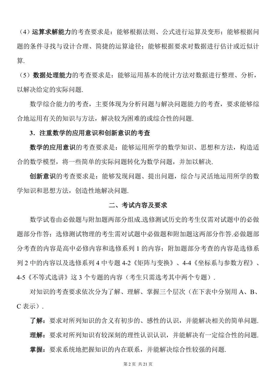 2019年江苏高考数学考试说明(含最新试题)_第2页