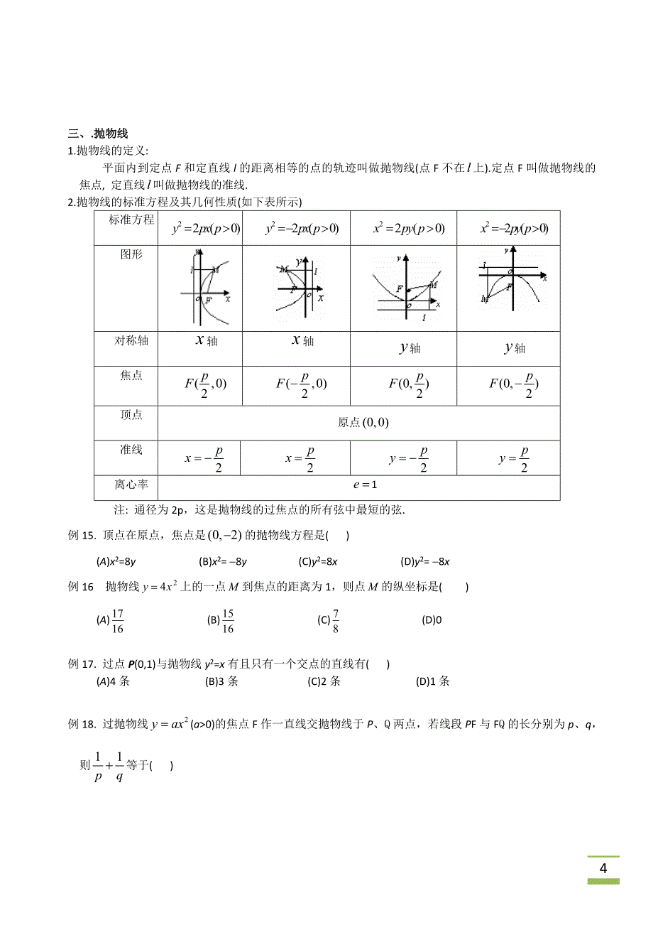 高二同步学讲义圆锥曲线典型基本知识点和例题_第4页