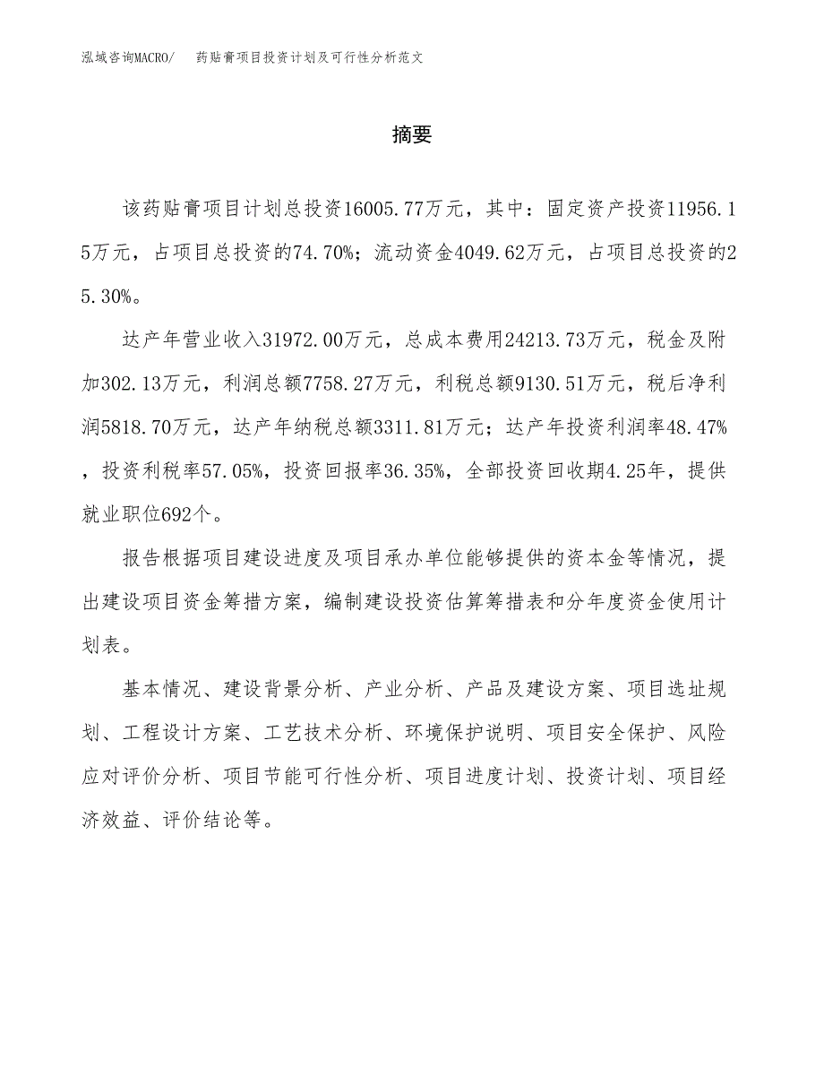 药贴膏项目投资计划及可行性分析范文_第2页