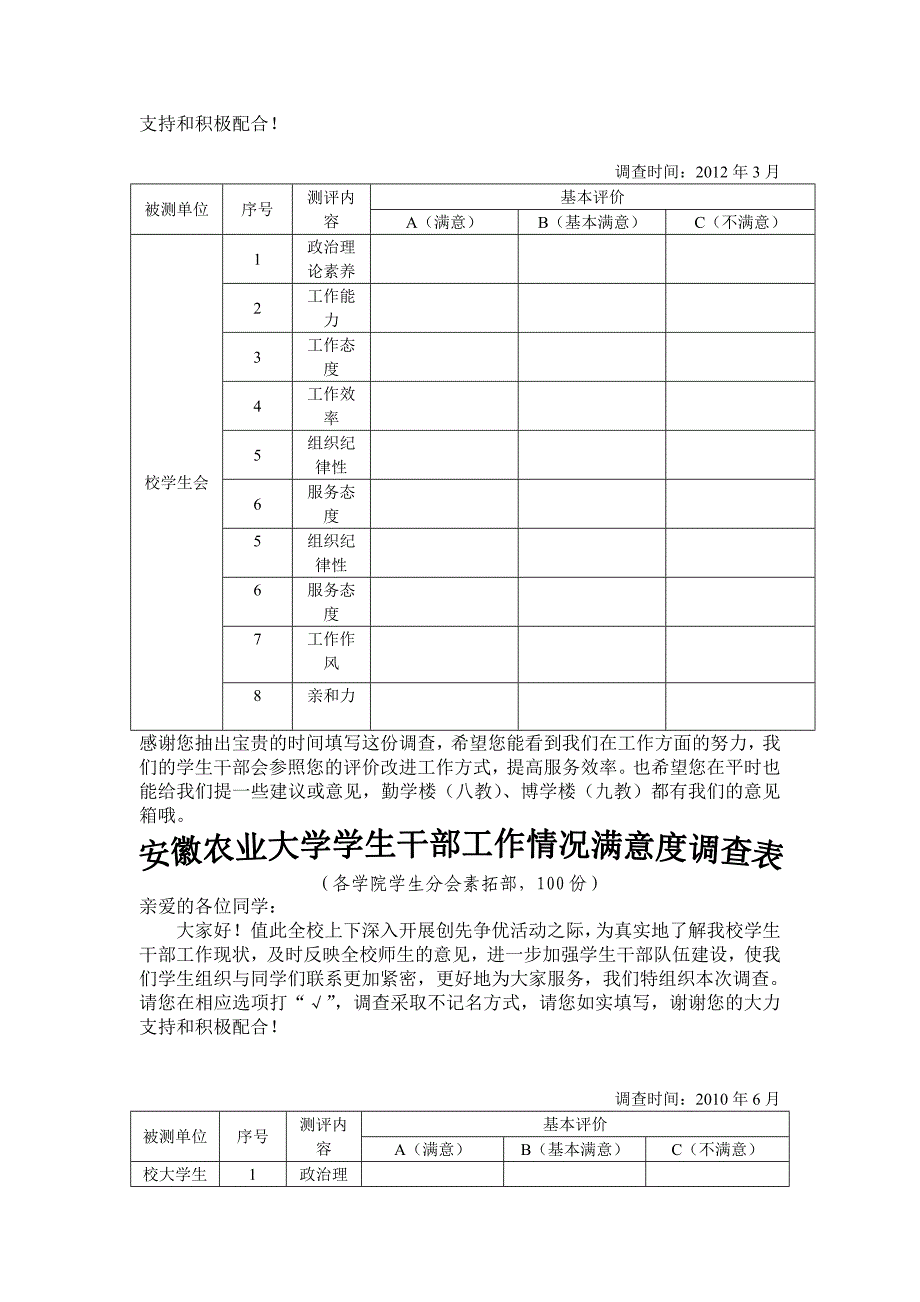 新编[工作总结]安徽农业大学学生干部工作情况满意度调查表_第3页