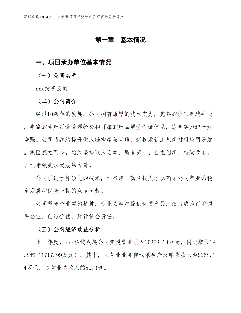 自动泵项目投资计划及可行性分析范文_第4页