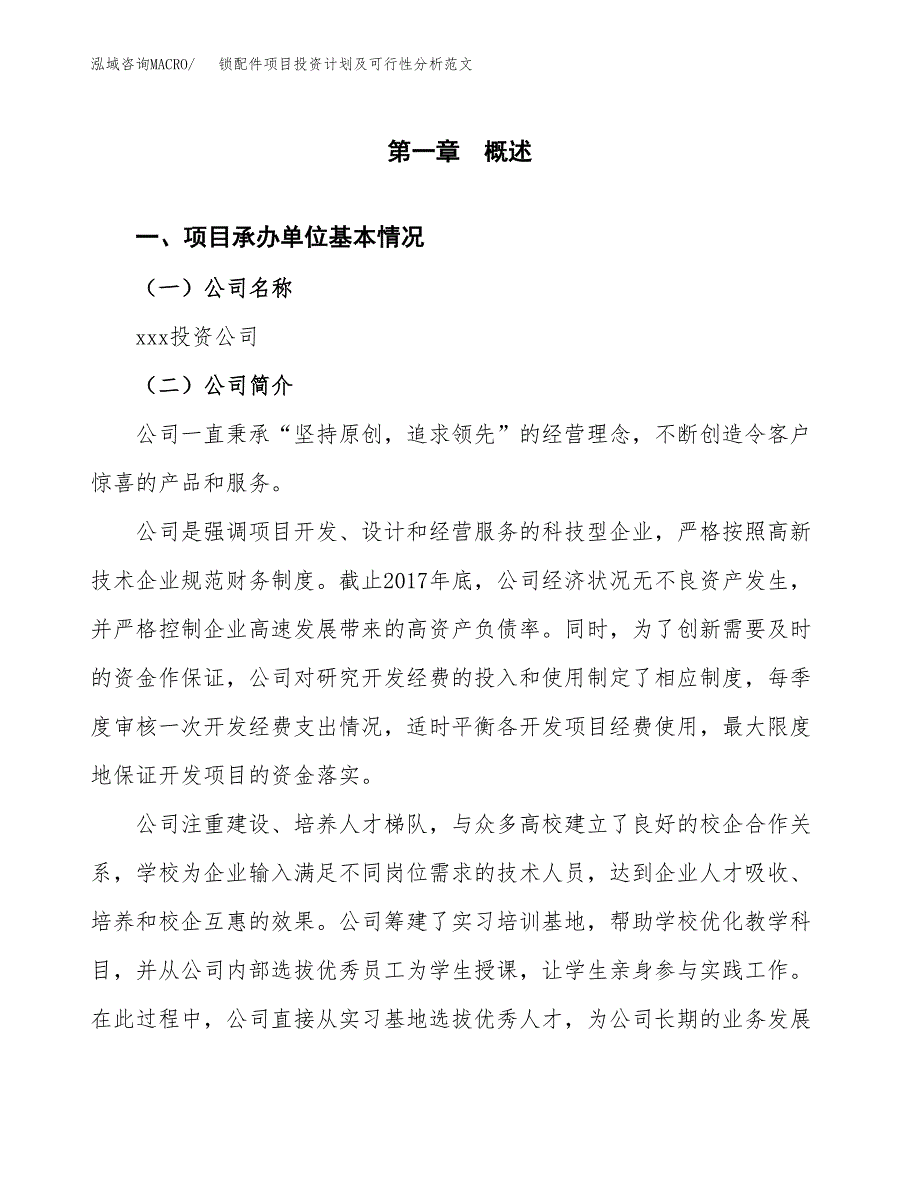 锁配件项目投资计划及可行性分析范文_第4页