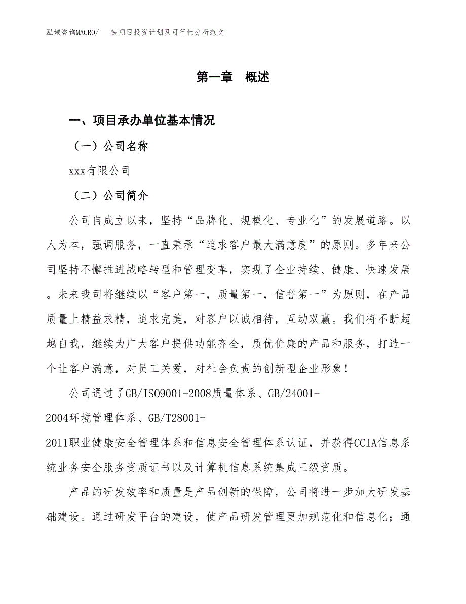 铁项目投资计划及可行性分析范文_第4页