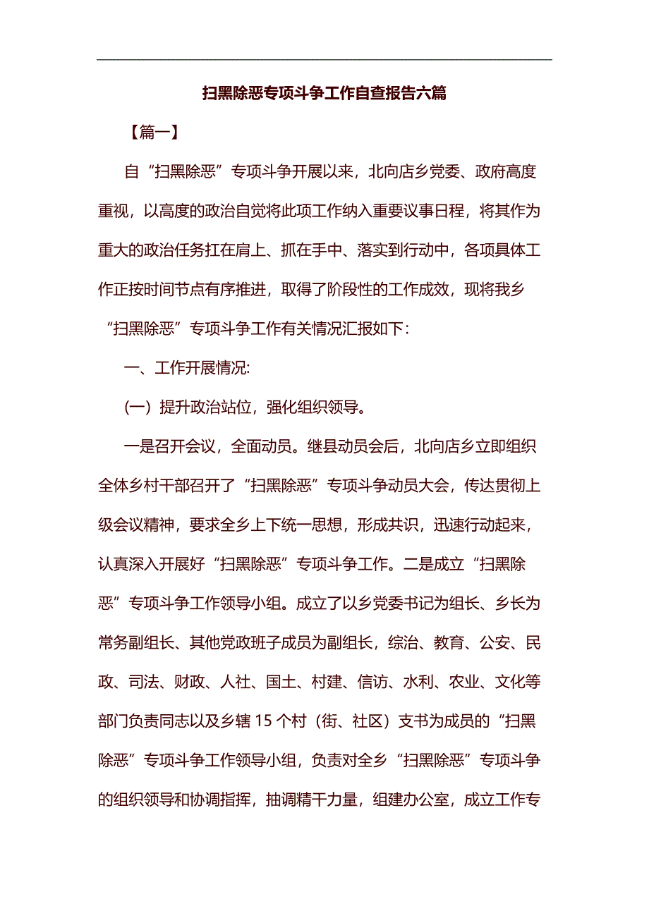 扫黑除恶专项斗争工作自查报告六篇汇编_第1页