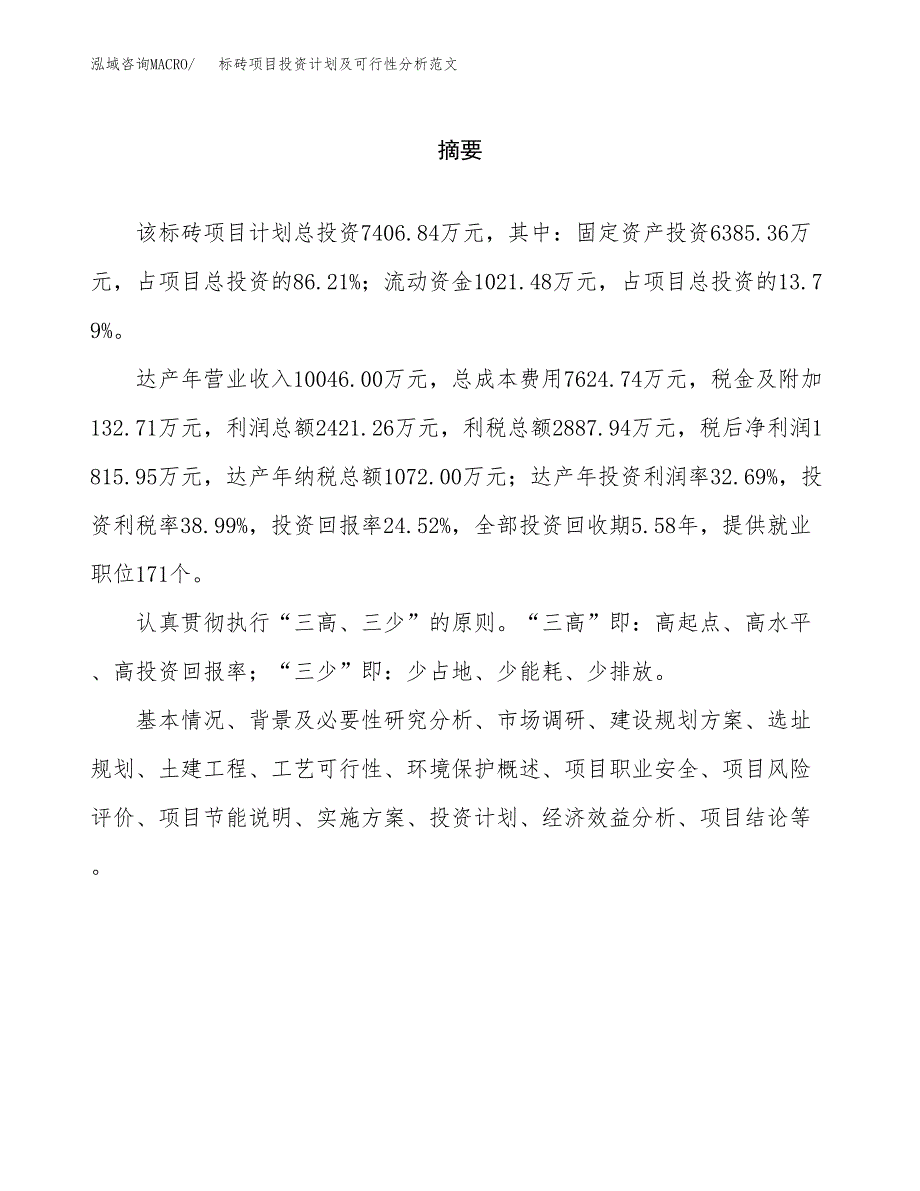 标砖项目投资计划及可行性分析范文_第2页